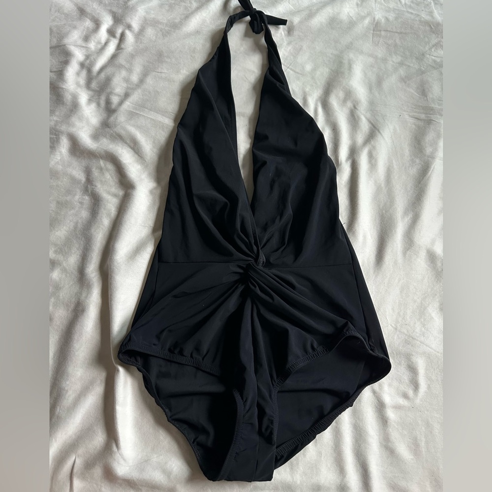 Karla Colette Basic Plunge Halter Elegant Black O… - image 3